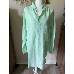 CP Shades 100% Linen Tunic Shirt Dress Cover Up Mint Green Size Small USA
